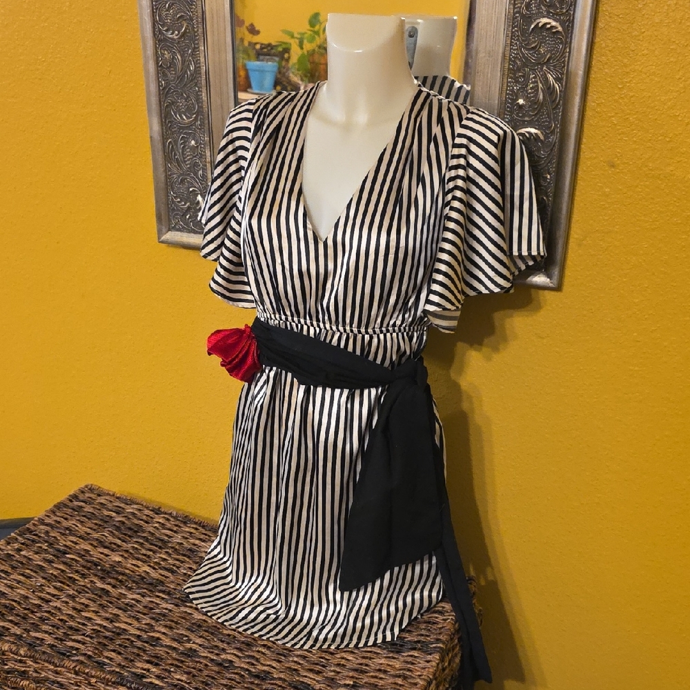 Judith March Black and White Dress with Red Detail